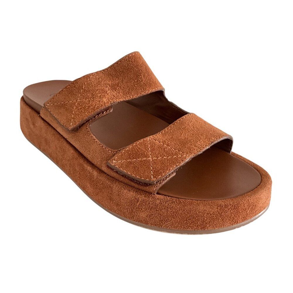27 Edit Marcelle Suede Platform Cross Strap Mule Sandals Brown 9.5